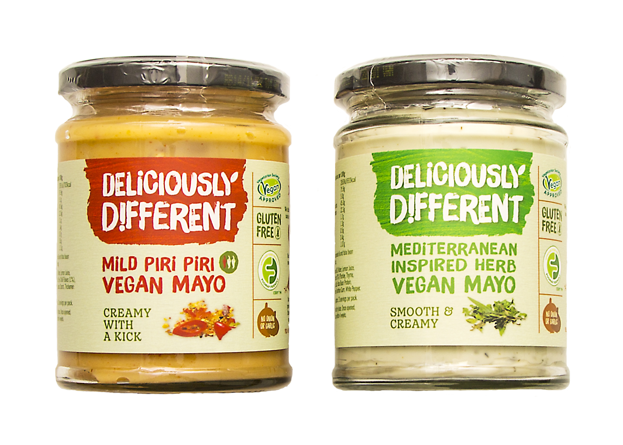 Deliciously Different Mediterranean Inspired Herb Vegan Mayo & Mild Piri Piri Vegan Mayo